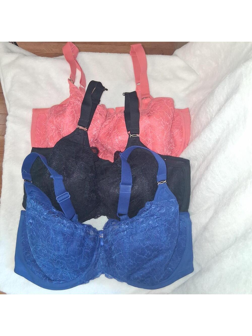 Lot of 3 Elomi Morgan Underwire Bras 40G UK 40I US Lace Support Black Blue Pink
